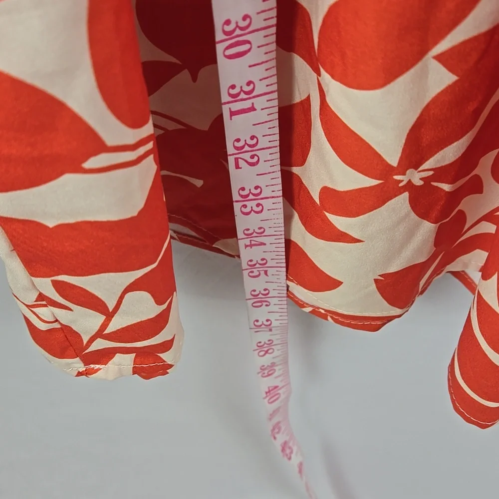 Shein Orange & White Floral Print Sleeveless Notch Neckline Ruffled Dress Sz M